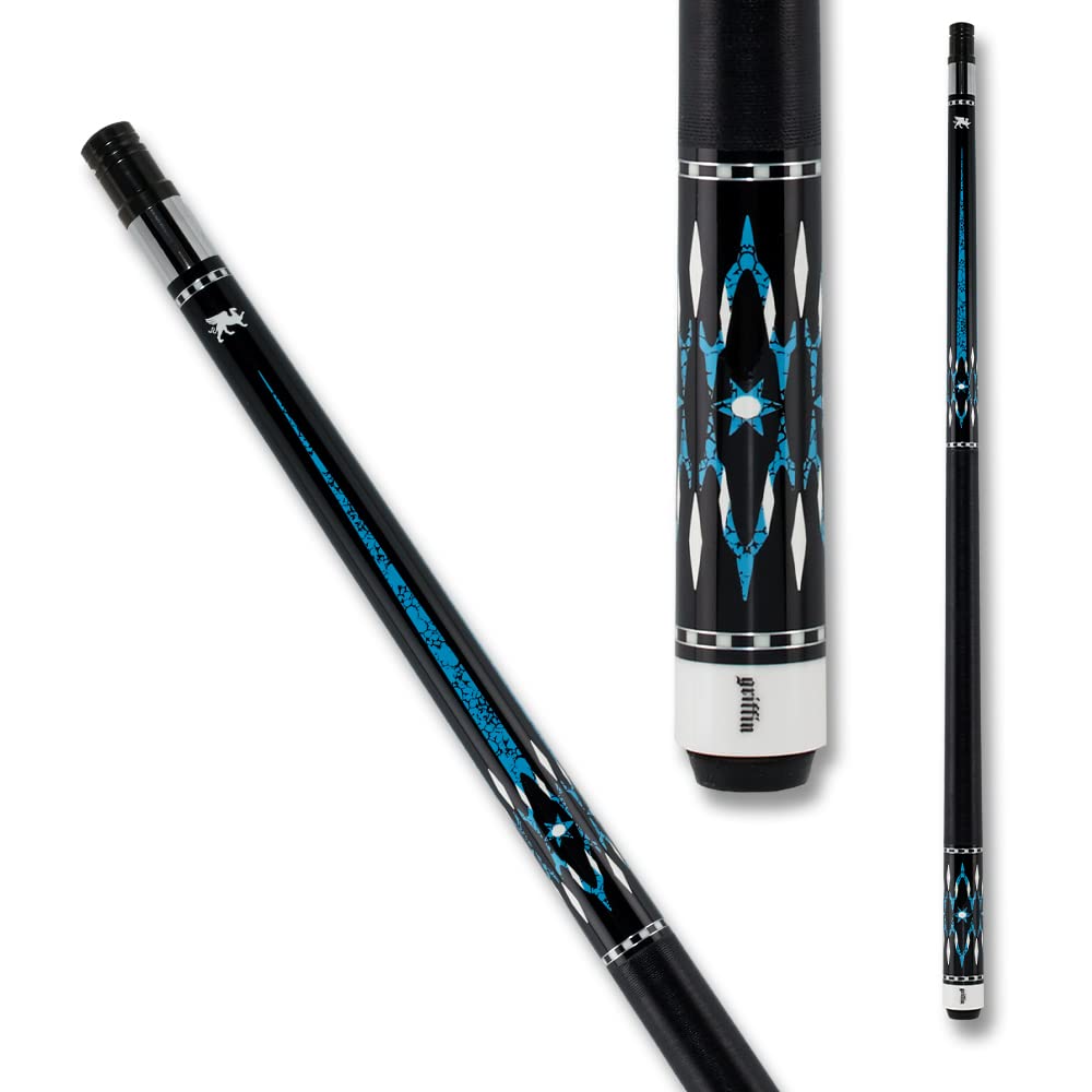 Griffin GR42 Pool Cue - Black with Turquoise Points and White Diamonds - 18oz