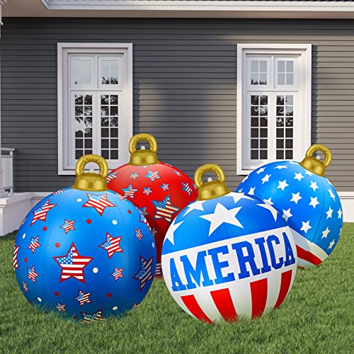 4 Pcs 24 Inch 4Th Of July Inflatable Decoration Giant Inflatable Ball Independence Day Blow Up Large Pvc Patriotic Indoor Outdoor Inflatables Ornament For Memorial Day Tree Yard Lawn Garden Porch Pool #TOP5