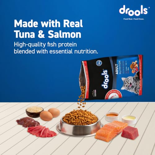 Image of Drools Adult Dry Cat Food (2.8kg+1kg) 3.8kg | Tuna & Salmon | Better Vision & Shiny Coat | Complete Nutrition | No Preservatives