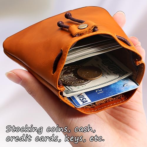 Genuine Leather Drawstring Pouch, Medieval Coin Purse Organizer Portable Change Holder, Small Multipurpose ​Medicine Tobacco Waist Bag Yellow2