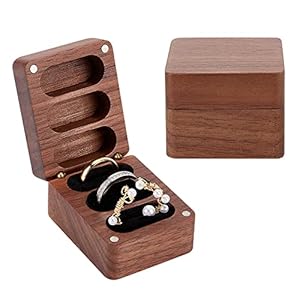 PH PandaHall 3 Slot Trouwring Doos Houten Ringen Drager Doos Rechthoek Engagement Ring Houder met Zwart Fluwelen Binnenkant voor 3 Ringen Mannen Vrouwen Bruids Ceremonie Verjaardag Gift