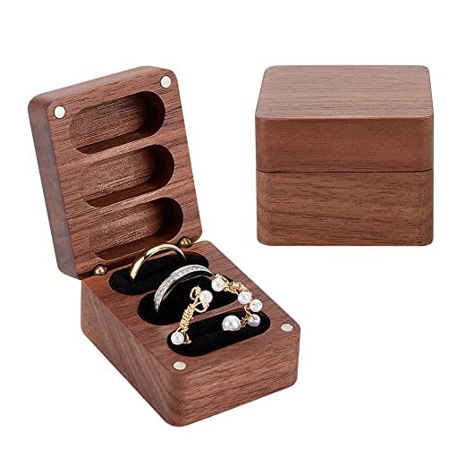 PH PandaHall Solid Wood Ring Box, 3 Slot Ring Box with Clasps and Black Velvet Inside Solid Ring Holder Rectangle Wooden Ring Case Box for Wedding Ceremony Engagement Birthday