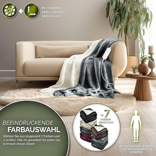 Große elektrische Wärmedecke von sinnlein mit 2 Heizstufen und PTC-Technik für gleichmäßige