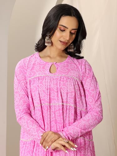 Image of Libas Printed Cotton A-Line Kurta With Churidar and Dupatta