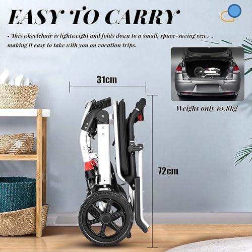 Faltbarer leichter Rollstuhl bis 150 kg Tragfähigkeit, Transportstuhl für Zuhause und Reisen, Aluminiumrahmen, 41 cm Sitzbreite