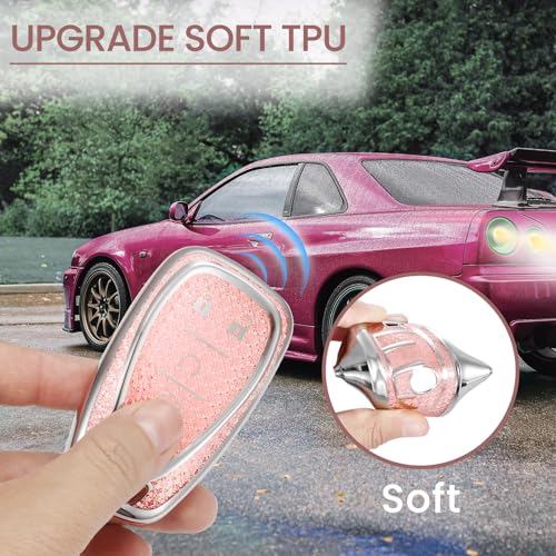 Image of for Chevy Key Fob Cover with Fashionable Zirconia Wristlet KeyChain, Enchanting Diamond Patterns Soft Case for Malibu Equinox Blazer Traverse Volt Bolt Sonic (5 Buttons) Shell (Pink, B)