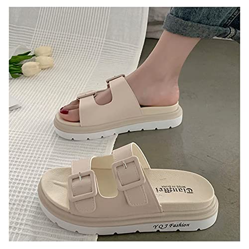 GHYUB Slippers Womens Open Toe，Flip Flops for Women,Comfy Premium Summer Slippers,Outdoor Beach Sandals with Adjustable Laces (Color : Beige, Size : EUR39/40)