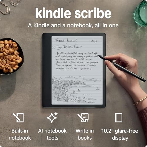 Kindle Scribe (2022 release) - 16 GB, the first Kindle and digital notebook, all in one, with a 10.2" 300 ppi Paperwhite display, with built-in notebook summarisation. Includes Basic Pen
