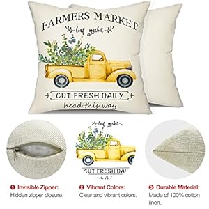 DFXSZ Farmhouse Pillow Covers 18x18 Set of 4,Eucalyptus Leaves Decorations Truck Vase Home Sweet Home Linen Cushion Case Gifts for Home Decor… DFXSZ Farmhouse Pillow Covers 18×18 Set of 4Eucalyptus Leaves Decorations Truck Vase Home Sweet Home Linen Cushion Case Gifts for Home Decor
