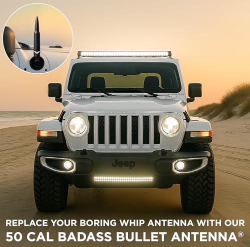 Image of 50 Cal Badass Bullet Antenna Fits Jeep Wrangler JK & JL from (2007 for Jeep Wrangler & Gladiator Accessories - Car Wash Safe & Anti Thelf Design - Ditch The Whip & Upgrade Your Jeep