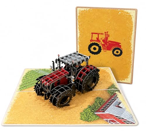 Carte pop-up 3D vintage train et tracteur en papier découpé pour anniversaire homme