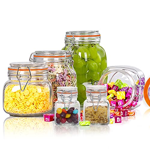 Glass Jars With Airtight Lids,Food Storage Jars Glass Jars Set With Leak Proof Rubber Gasket,Wide Mouth Mason Jars With Hinged Lids For Kitchen Canisters,Various Size Glass Storage Containers 6pack
