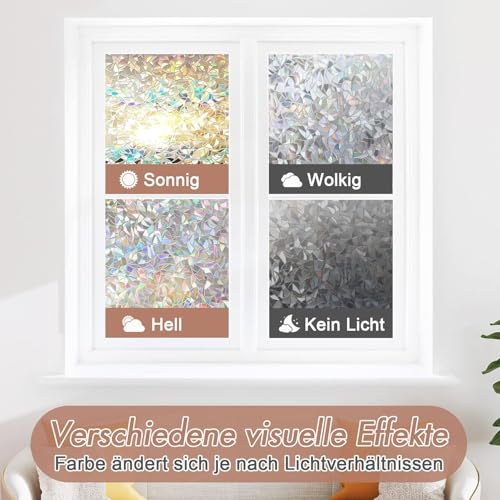 Image of Haton Window Privacy Film, Stained Glass Rainbow Film, 17.5 inch x 78.7 inch | Decorative Window Clings, Static Cling Removable Renter-Friendly, UV Sun Blocking Heat Control Stickers for Home Doors