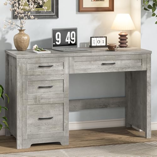 Image of Vabches Home Office Desk with 3 Storage Drawers, Grey