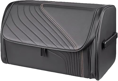 Miniatura 9 de Organizador de maletero de automóvil con tapa y asa resistente, plegable, duradera, de cuero de primera calidad, caja de almacenamiento de carga