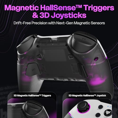 Image of EvoFox Elite X2 Pro Gaming Controller for PC, Android, TV, Switch Tri-Mode -2.4G /BT /Wired Gamepad, HallSense Magnetic Triggers & Joystick, 1000Hz Polling, RGB, Replaceable JoySticks,16h Battery-White