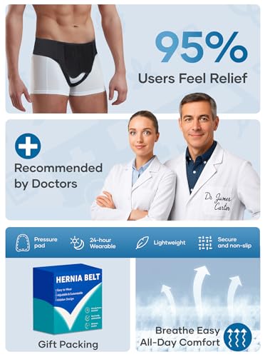 Tovrinala Hernia Belt for Men and Women, Adjustable Waist Strap with 2 Removable Compression Pads, Hernia Support Truss for Single/Double Inguinal