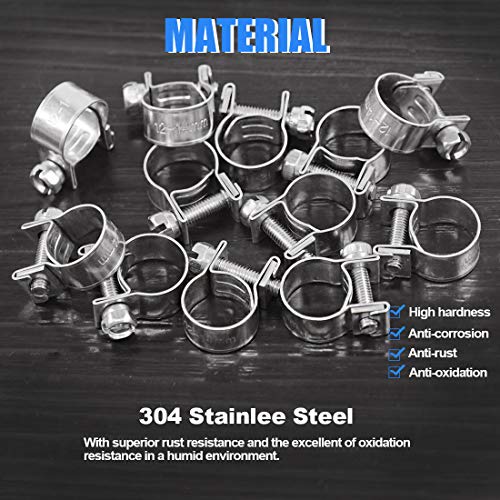 Glarks 12Pack 12-14mm Stainless Steel Mini Fuel Injection Hose Clamps Adjustable Pipe Hose Clip Tube Clamps Set (15/32''-9/16'' Dia) - Image 3