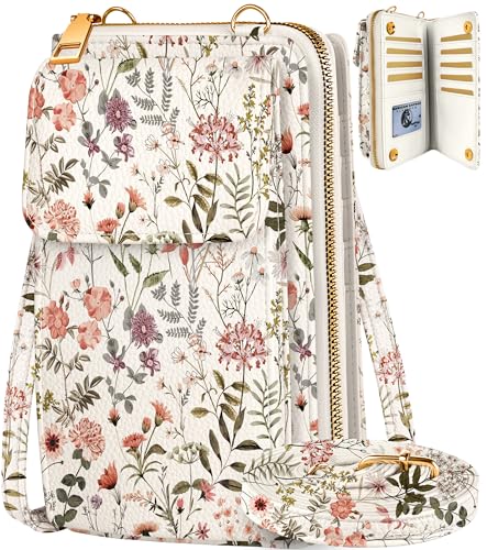 Miss Adola Cute Small Crossbody Purse Cell Phone Bags for Women - Leather Cellphone Wallet Purse with Adjustable Shoulder Rope and Wallet Card Slots, Flower