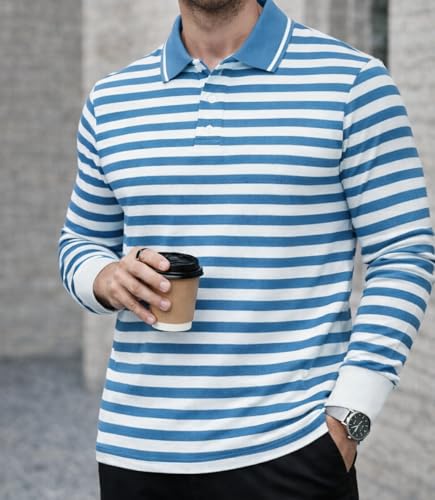 Image of Mack Jonney Men's Premium Striped Polo T-Shirt | Long Sleeve Cotton Blend | Casual & Smart Wear-M6721