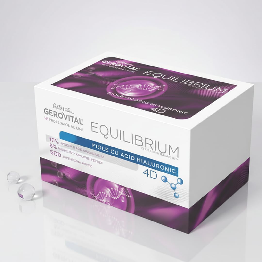 Gerovital H3 Equilibrium Ampollas Ácido Hialurónico 10% 4D + Argireline 5% – Sérum Antiedad Efecto Relleno, Hidratación Profunda, Piel Madura, Mujeres Hombres, 20 × 2 ml