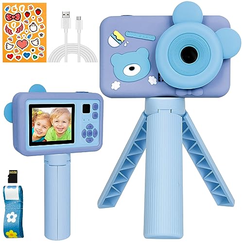 Kids Camera for 3-12 Girls Boys, 1080P HD Video Camcorder Digital Camera for Kids with Tripod 32GB Card 2.0" IPS Screen Childrens Camera with Fun Game Birthday Christmas Gifts Present Selfies Toy