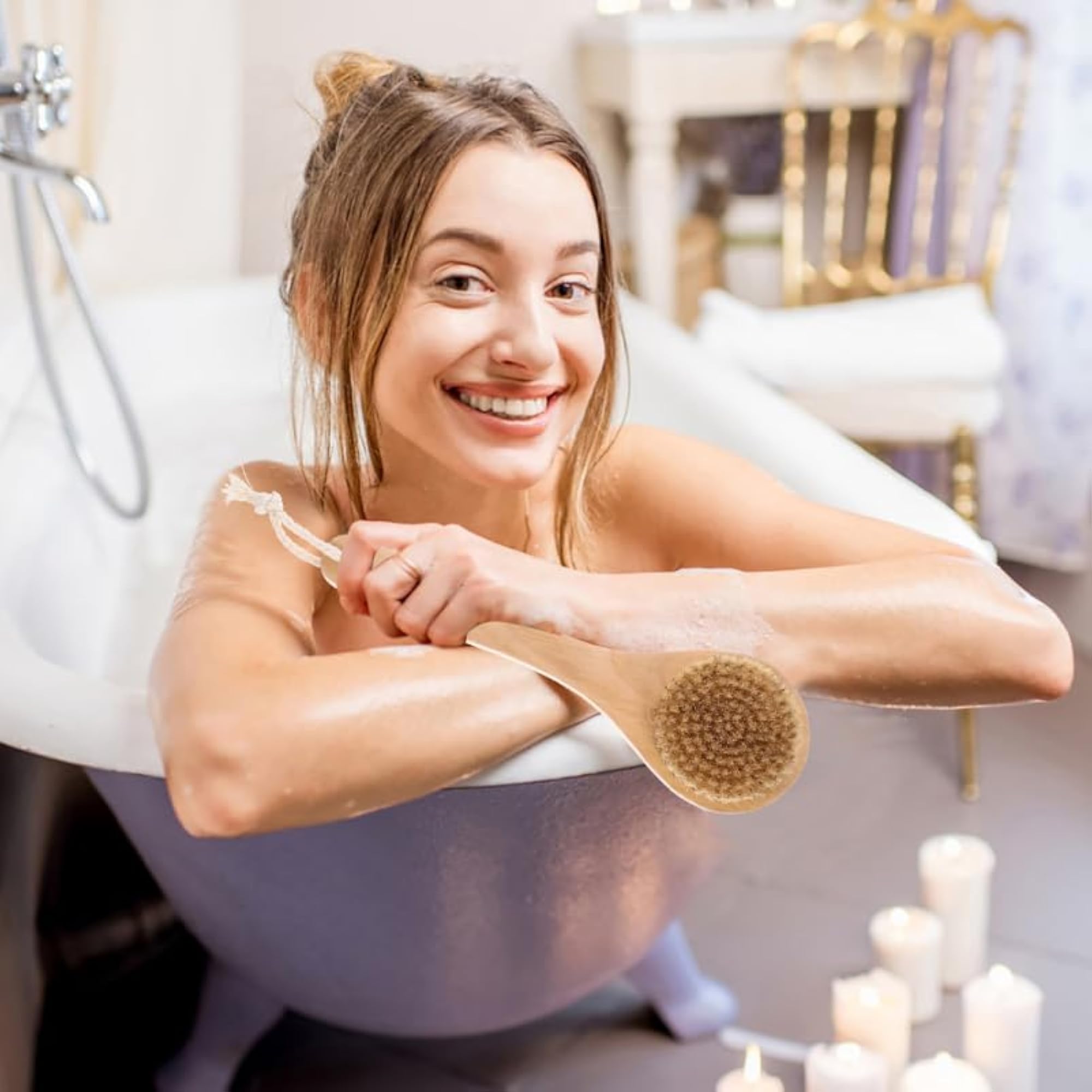 2Pcs Boar Bristle Shower Brush Bath Brush