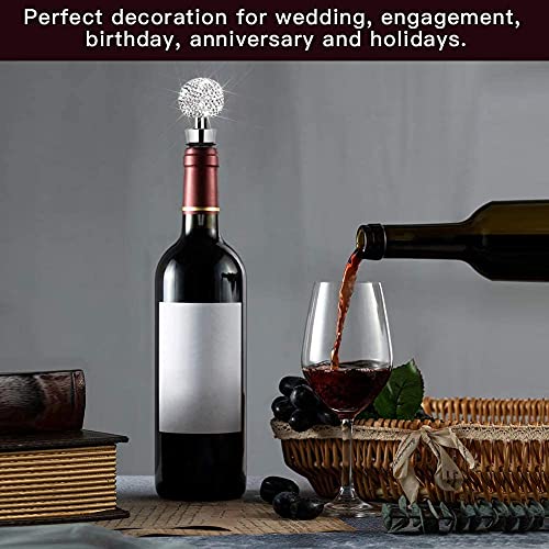 Intor 3 Pcs Decorative Wine Stopper Beverage Bottle Stopper Corks Zinc Alloy Diamonds Ball Reusable Bottle Plug For Party Restaurant Bar(Red White Blue) #TOP6