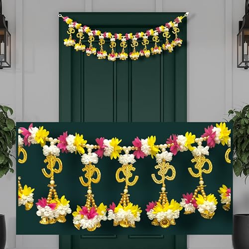 Image of iHandikart Beads Toran for Door Hanging | 40 Inch, toran for Main Door and Entrance, Perfect for Diwali & Home Decoration, Decorative Artificial Floral & OM Hanging Toran for Pooja & Festive Decor