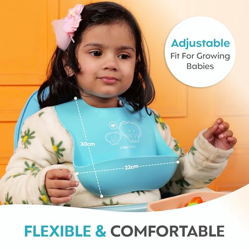 Image of A Baby Cherry - Baby Bibs | Bib for Baby | Comfortable Soft, Durable, Easy Wipe, Waterproof, Adjustable Neckline Buttons | Silicone Bib for Feeding Infants and Toddlers (6M to 5Y) Set of 1