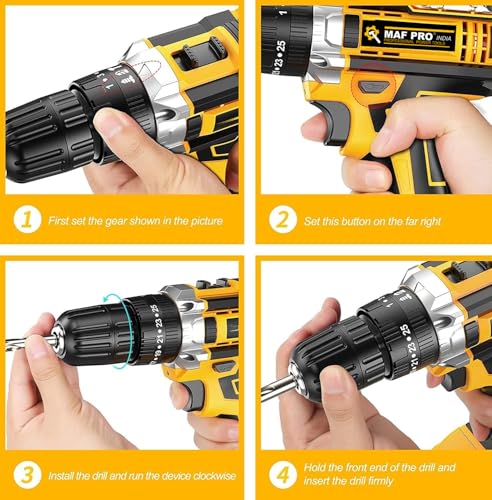 Image of MAF PRO 20V Brushless Copper Motor Cordless Drill Machine | BIS Approved, 2 Battery 5.0Ah Capacity, Heavy Duty, Wall Drilling