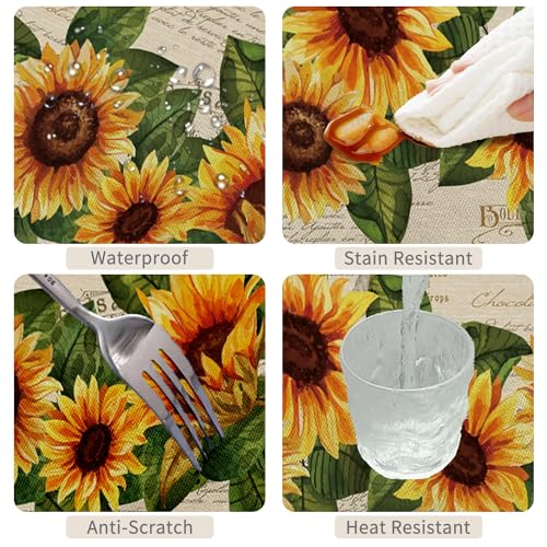 TTQYFNM 54x86inches Vintage Sunflower Tablecloth Rustic Yellow Flower Green Leaves Printed Table Cloths Spill Proof Washable Fabric Table Cover for Farmhouse Kitchen Dining Room Picnic Party Decor by TTQYFNM - Used condition - Image 4