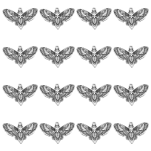 SUPERFINDINGS 30Pcs Alloy Butterfly with Skull Pendants Charms Antique Silver Tibetan Style Dangle Charms Vintage Earrings Necklaces Bracelets Charms for Jewelry Making 27x43x3mm Hole 2.3mm