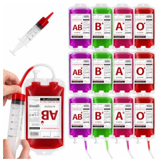 MGparty 20 Packs Halloween Blood IV Bags Reusable Drink Pouches Juice Containers for Halloween Zombie Vampire Party Decoration with Syringe and Clips, 10.14 fl.oz (20pcs Bags, 20 Labels, 2 Syringes)