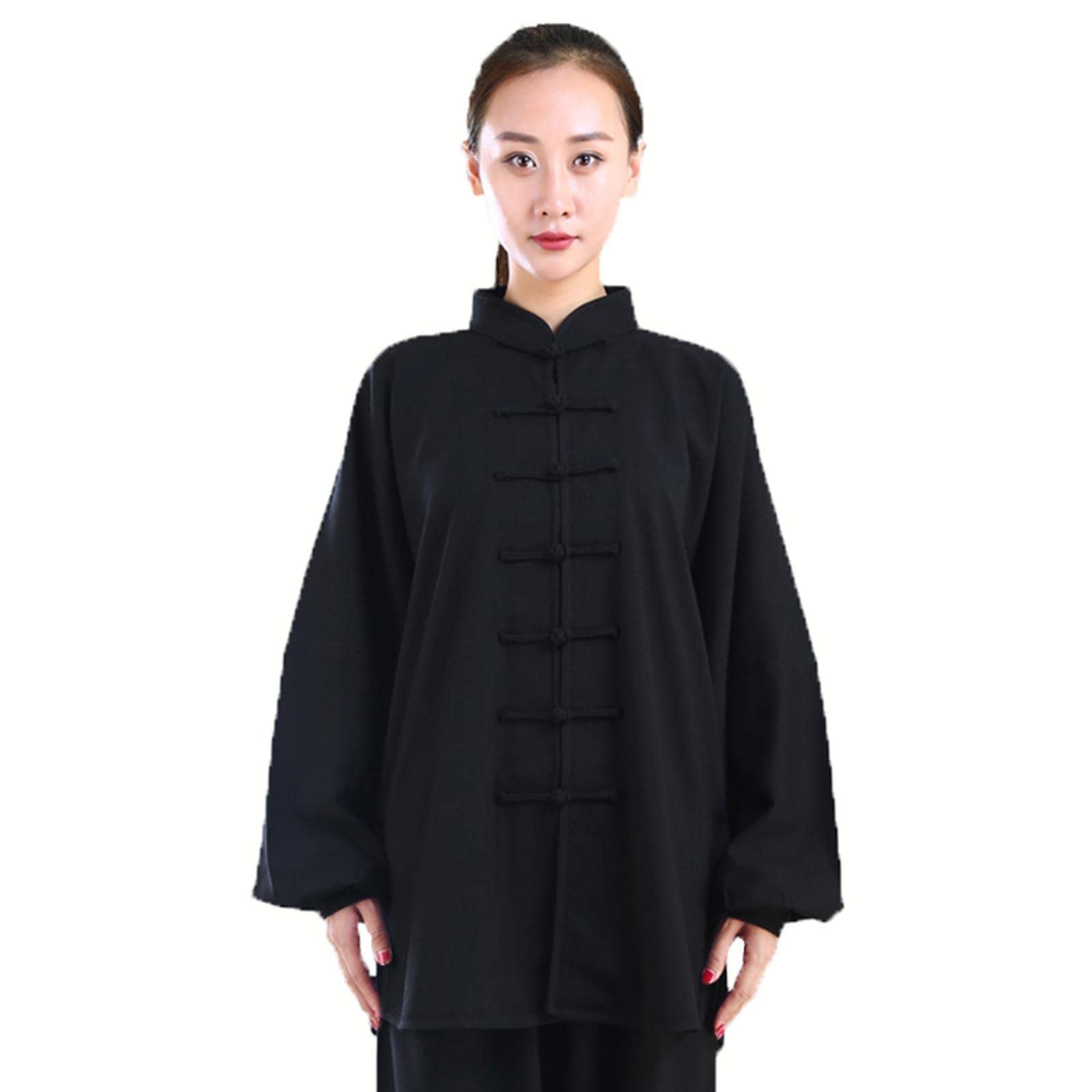 Traje de Tai Chi de Manga Larga Kung Fu Traje Mujer Hombre Ropa De Artes Marciales Algodón y Lino Kung Fu y Wing Chun Ropa,Black-L