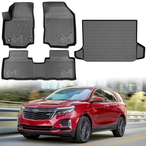 TPE Automotive Floor Mats & Cargo Liner Custom for 2018-2024 Chevy Equinox (Not for EV) & GMC Terrain All Weather Cover Protection Waterproof Black Floor Liner Front & Rear Row Full Set Car Mats 4p