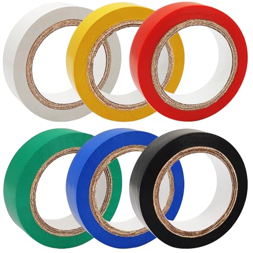 Image of 6 Rolls Colored Electrical Tape, Waterproof, Dustproof, Oil Resistant, Strong Adhesive, Electric Wire Colored Tape Suitable for Domestic, Commercial, and Industrial environments, 0.6 in by 33 Feet