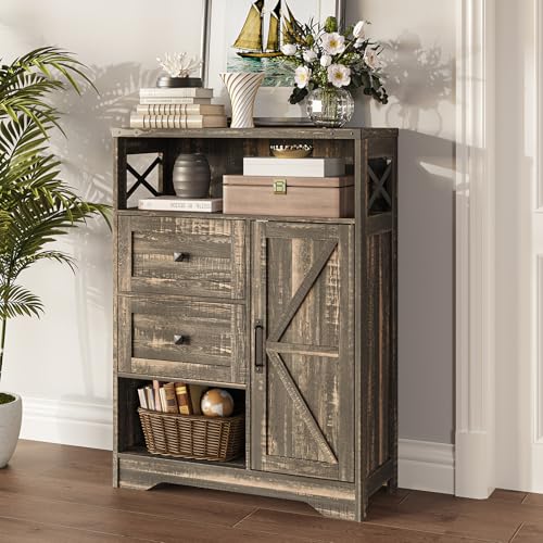 Fameill Farmhouse Storage Cabinet with 2 Drawers & Shelves,Freestanding Kitchen