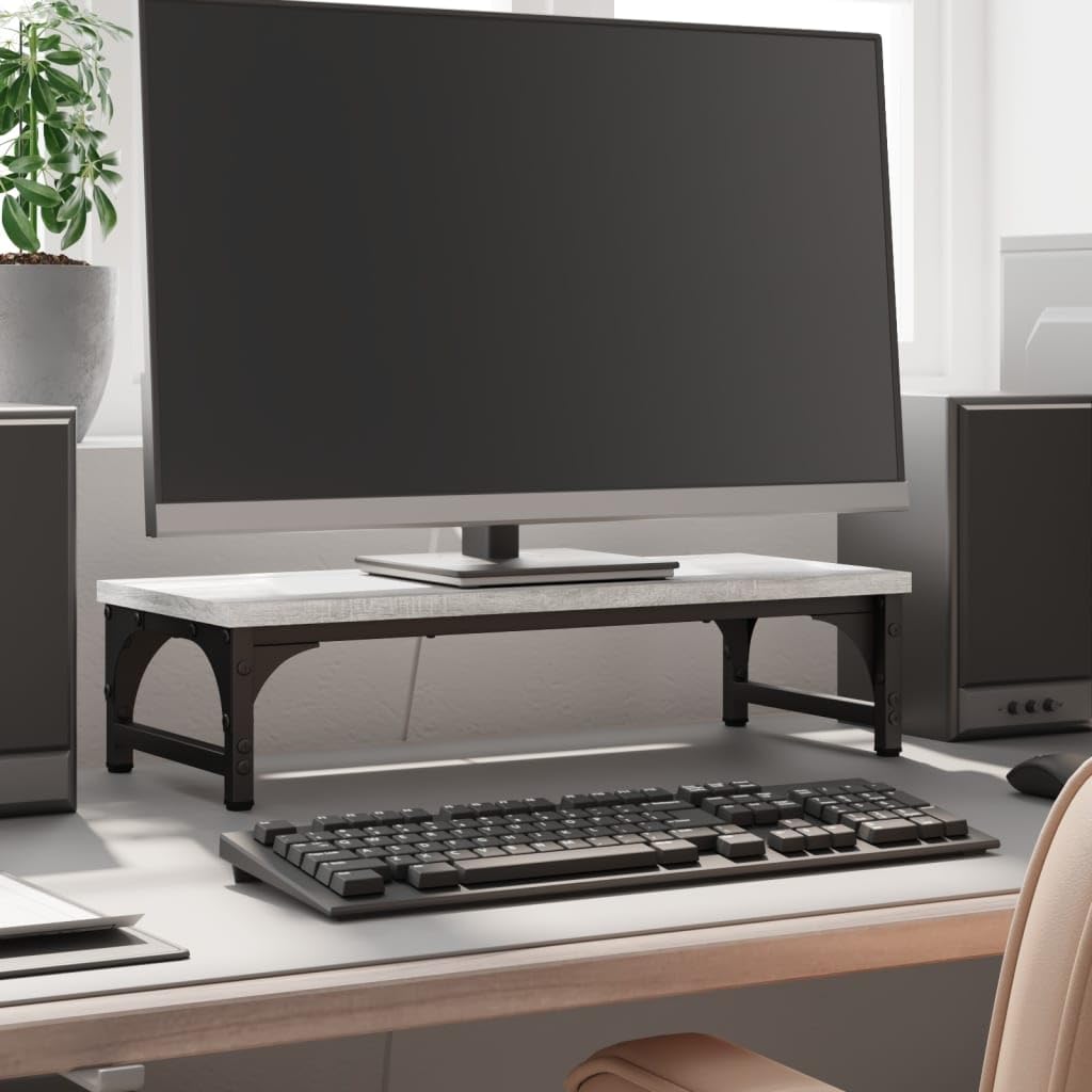 Support de moniteur gris Sonoma 55x23x14 cm avec pieds réglables en bois