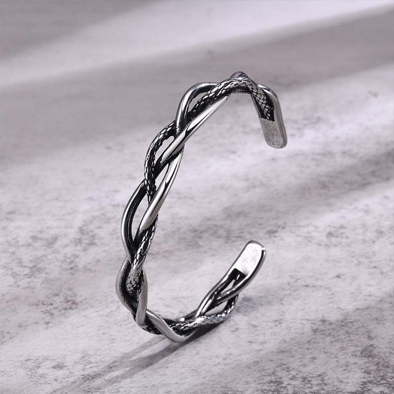 YWMAN Vintage Twisted Vines Cuff Bracelet, Stainless Steel Braided Woven Cuff Bangle, Adjustable Open Bracelet for Men Women - Image 3