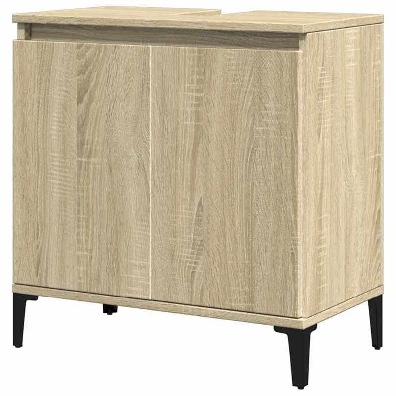 Eleganz Armario para lavabo de roble Sonoma, 58 x 33 x 60 cm, juego de muebles de baño de madera y metal, elegante y ahorra espacio para baños pequeños