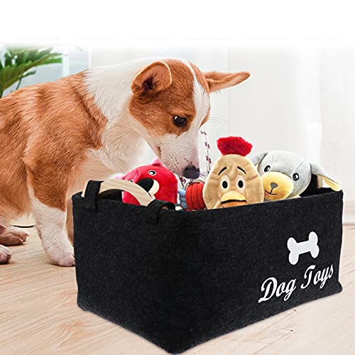 UKCOCO Dog Toy Storage Box, Foldable Rectangular Black Felt Container With Wood Handles, Organizer for Pet Toys Blankets, Leashes - Image 4