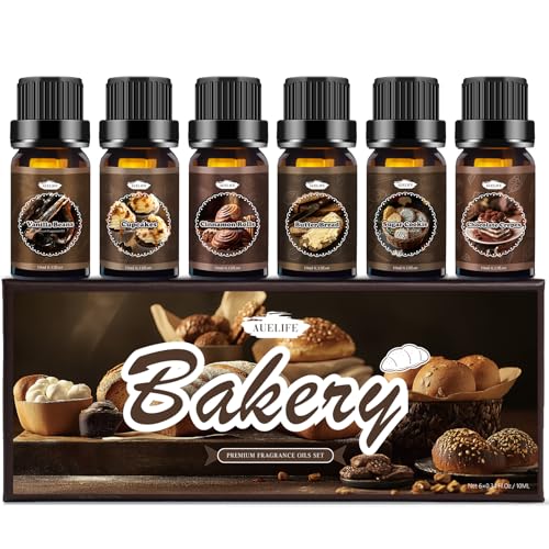 Bakery Essential Oils Set, Fragrance Oil for Diffusers for Father’s Day, Candle Making, Aromatherapy Scented Oil Gift for Men – Vanilla Bean, Cookies, Chocolate Crepes, Cupcakes, Cinnamon Rolls, Bread