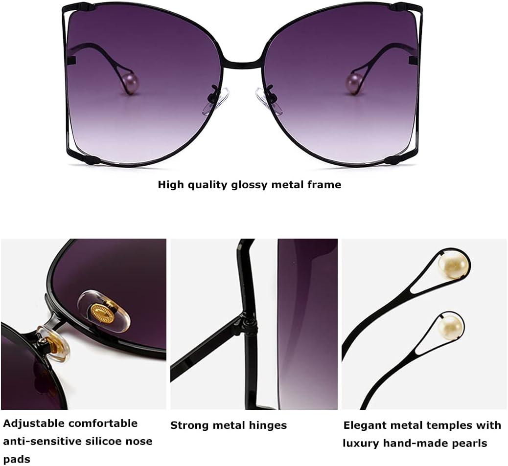 Armear Women Oversized Semi Rimless Sunglasses Retro Metal Frame Glasses Fashion Pearl Design - Image 6