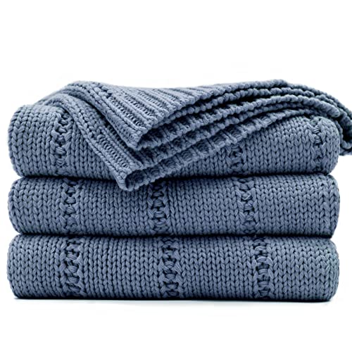 RECYCO Acrylic Solid Color Knitted Throw Blanket 50 x60  Cable Textured Decorative Throw Blanket Thick 2.3LB for Couch Chairs Bedroom Office Home Decor Dusty Blue