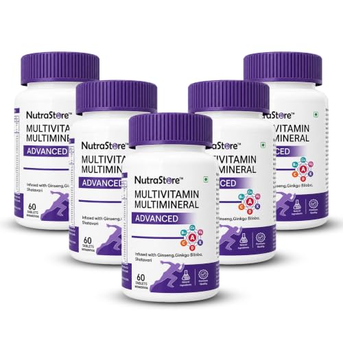 Image of NutraStore Multivitamin Multimineral Advanced Supplements for Men & Women | Multivitamin Tablets with Ginseng, Vitamins A, C, D3 & K2 | Energy, Immunity, Muscle Recovery & Wellness | 60 Veg Tablets ( Pack of 5 )