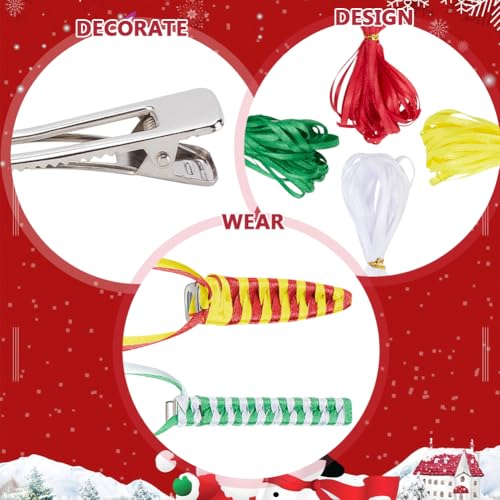 FREEBLOSS 16 Set DIY Ribbon Barette Kit Christmas Ribbon Hair Barrettes DIY Hair Clips Kit Retro Ribbon Barrettes Making Kit Ribbon Hair Accessories for Girls Instructions Included - Image 3