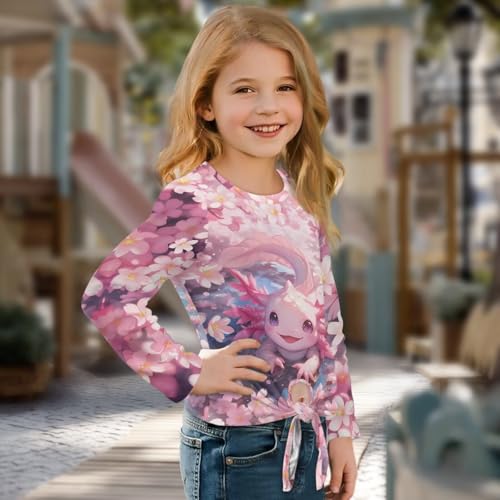 Suobstales Tie Front Tops for Girls Kids Round Neck Long Sleeve Twist Knot T Shirts Casual Blouses Fall Clothes for Age 5-123