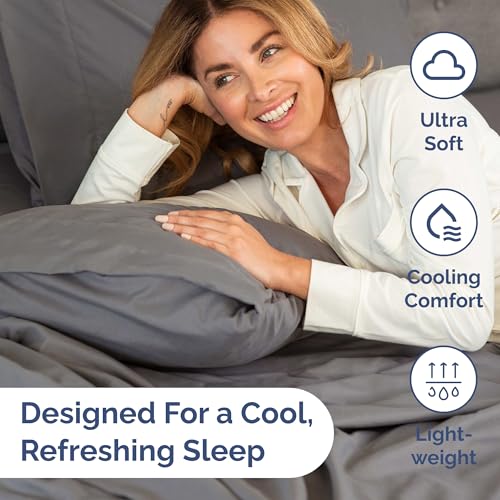 Image of Lightweight 3 Piece College Dorm Sheets Twin XL Size - Cooling Sheets for Hot Sleepers - Ultra-Soft, Breathable Bedding Set with 8-16 Inch Deep Pockets - 1 Flat & 1 Fitted & 1 Pillowcase - Dark Grey