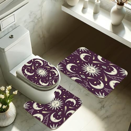 Rideau de douche imperméable violet motif lune soleil 183x183 cm - 6